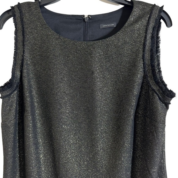 NWT Ann Taylor Black Golden Metallic Sleeveless Mini Shift Dress Fringed - Picture 5 of 11